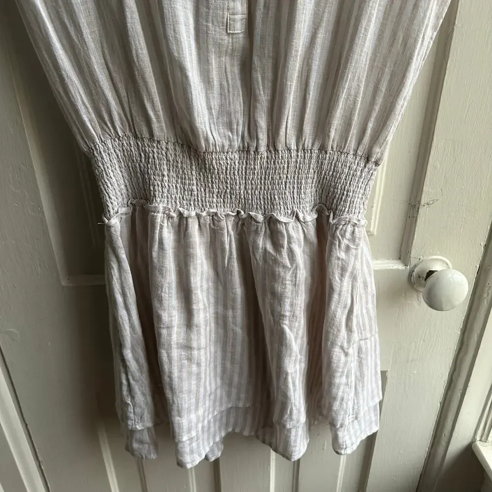 Rails Angelina Dress – Dune Stripe Linen Blend Smocked Waist Mini